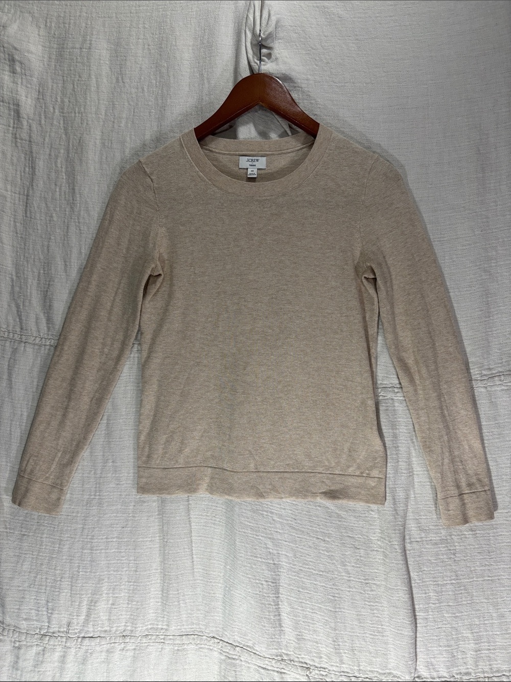 J. Crew Teddie Sweater Light Heather Oatmeal Crewneck Long Sleeve XS 100%Cotton